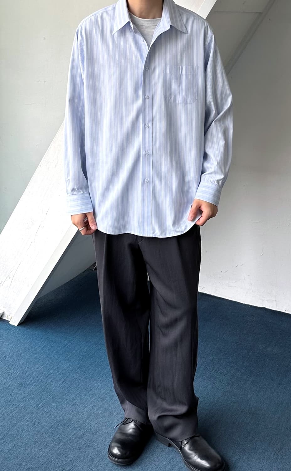 High count multi stripe B/D shirt 상품이미지5