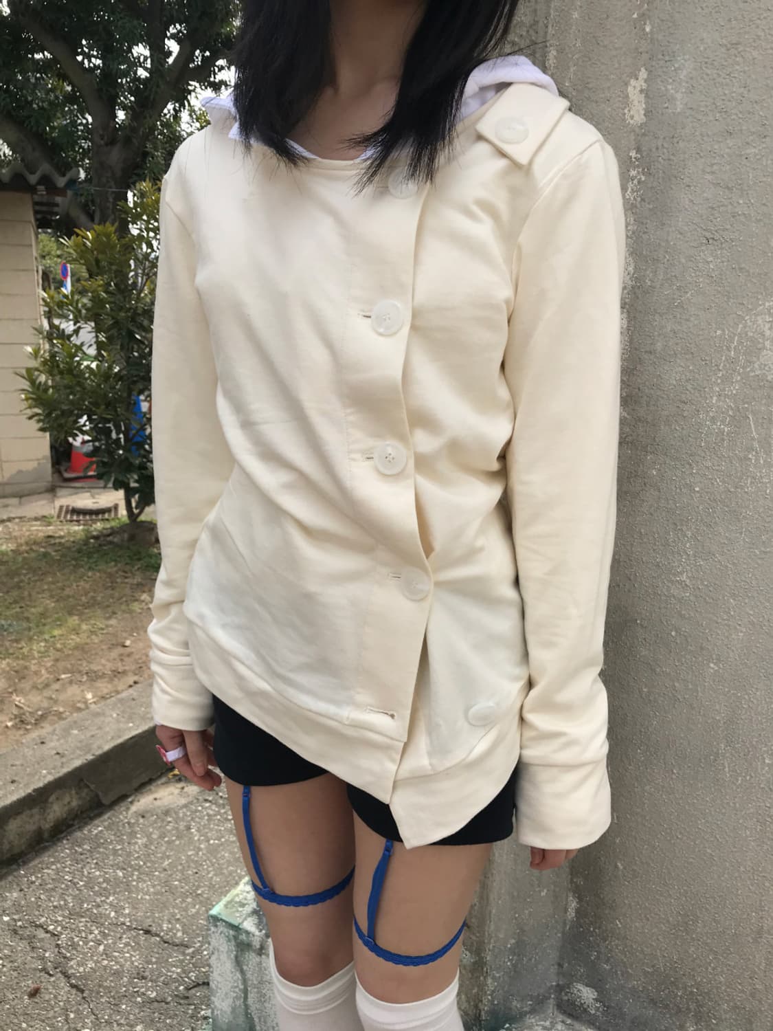 오스하이 oshigh 스프링 넥 버튼 후드 아이보리 상품이미지1