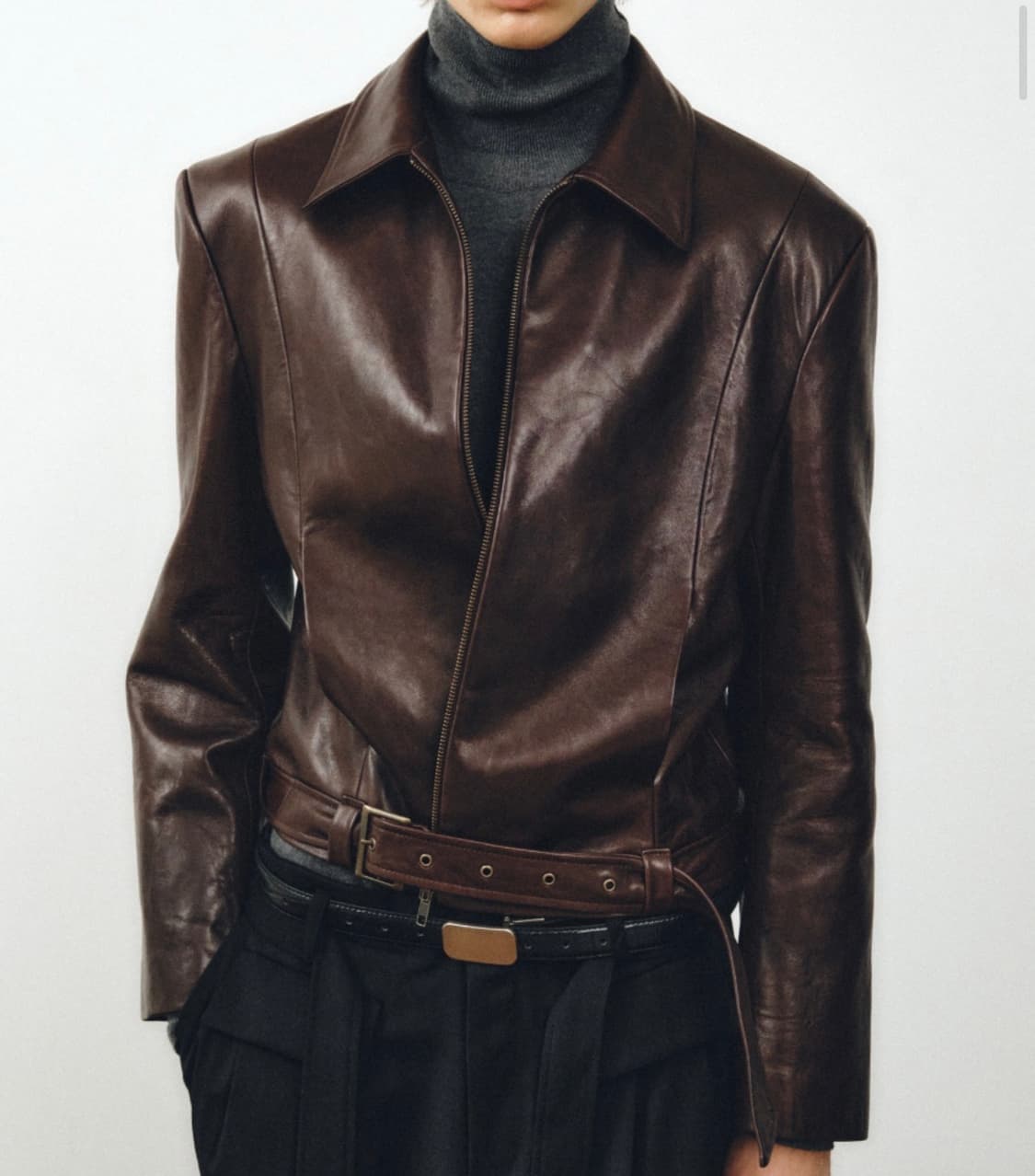 새상품) 노이어 kkst 램스 레더 벨티드 크롭 자켓 [버건디] 50 상품이미지1