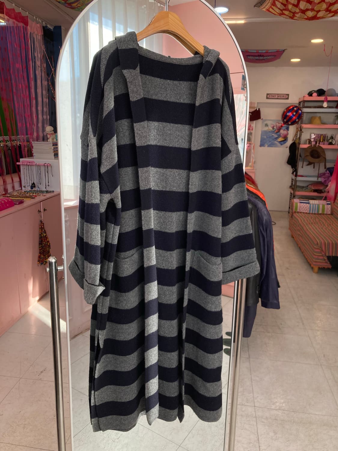 빈티지 스트라이프 롱 후디 가디건 상품이미지1