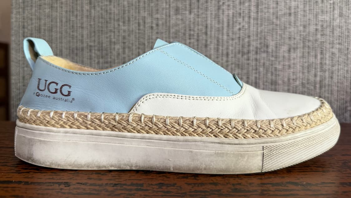 어그 UGG 레더 슬립온 하늘색 흰색 가죽 양털 에스파드류 스니커즈 36 상품이미지3