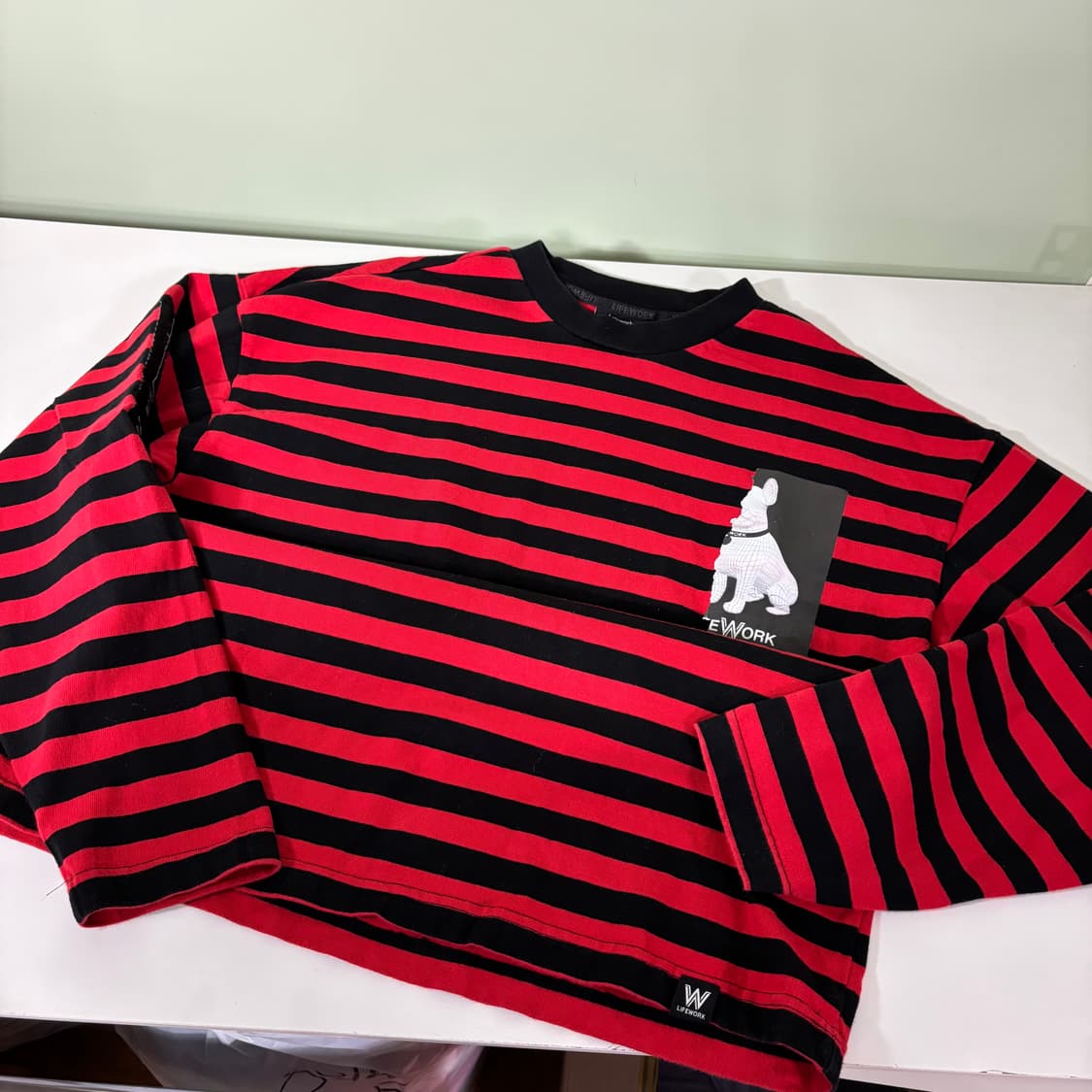 M 라이프워크 레드 단가라 백로고 롱슬리브 상품이미지2