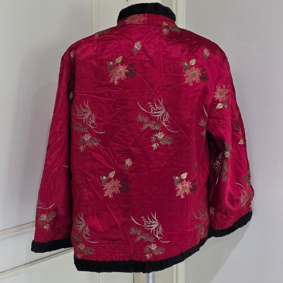 아시아빈티지)차이나풍 새틴퀼팅 블랙페이크퍼 서브컬쳐 보헤미안 전통당장재킷 상품이미지3