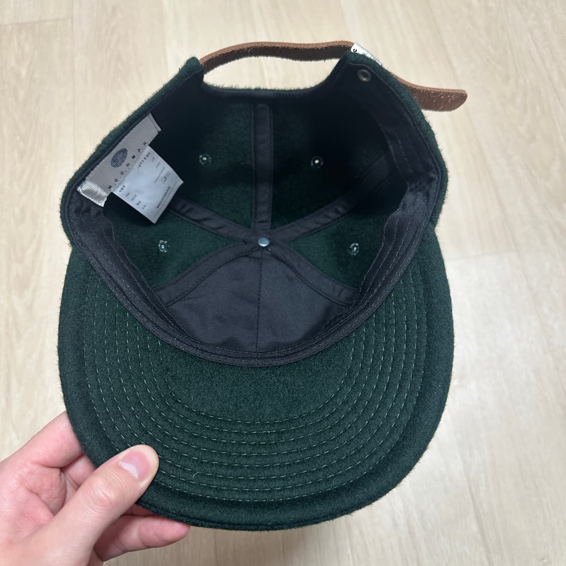 Free 우드먼 가죽스트랩 울 볼캡 그린 상품이미지5