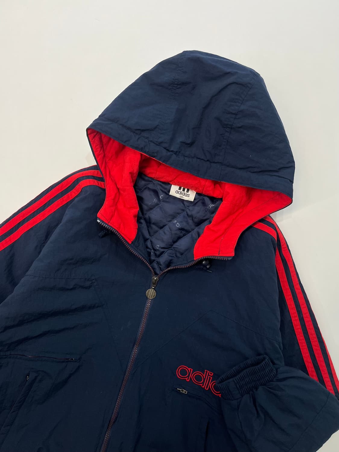 Adidas 올드 아디다스 사이드라인 레드/네이비 배색 후드 점퍼 상품이미지3