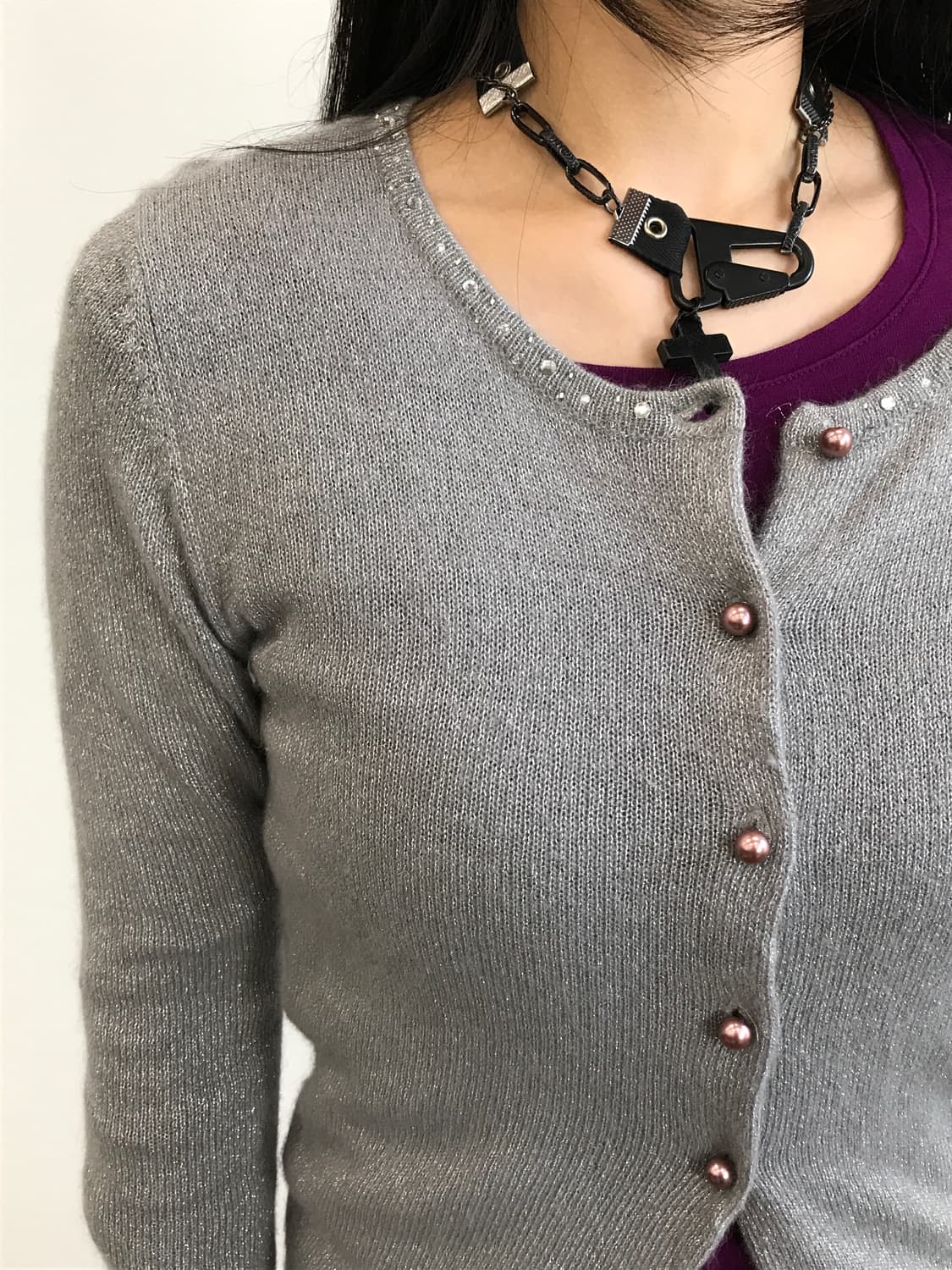 Ined Gray Wool Pearl Cardigans 상품이미지1