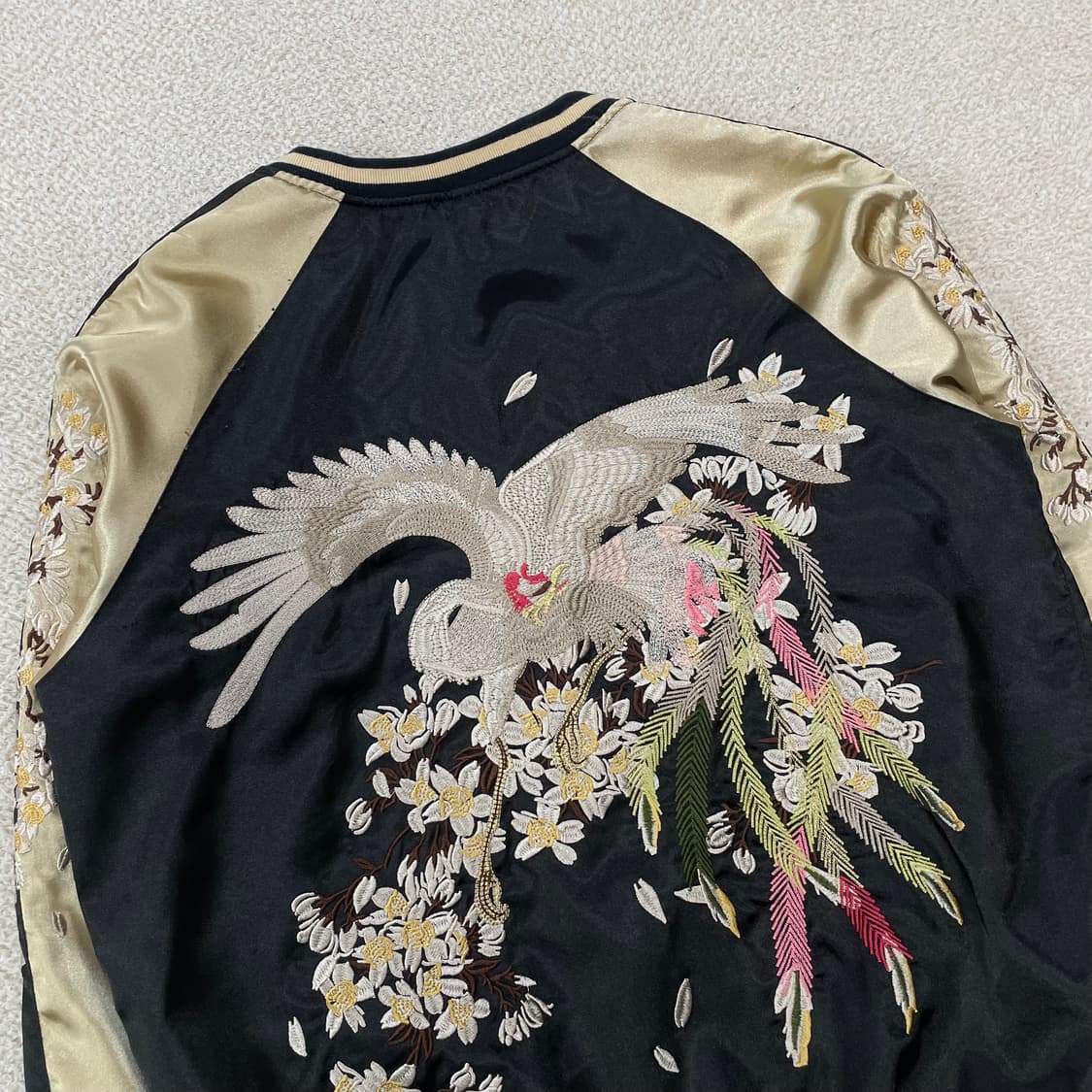 Jpn vintage 재패니즈 오리엔탈 봉황 사쿠라 자수 스카잔 상품이미지4