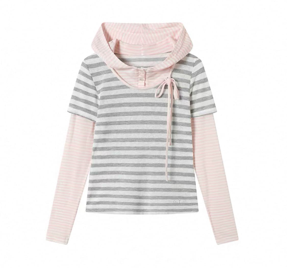 레이어드 후드 긴팔 티셔츠 빈티지 일본 중국 디얼마이키코 상품이미지1