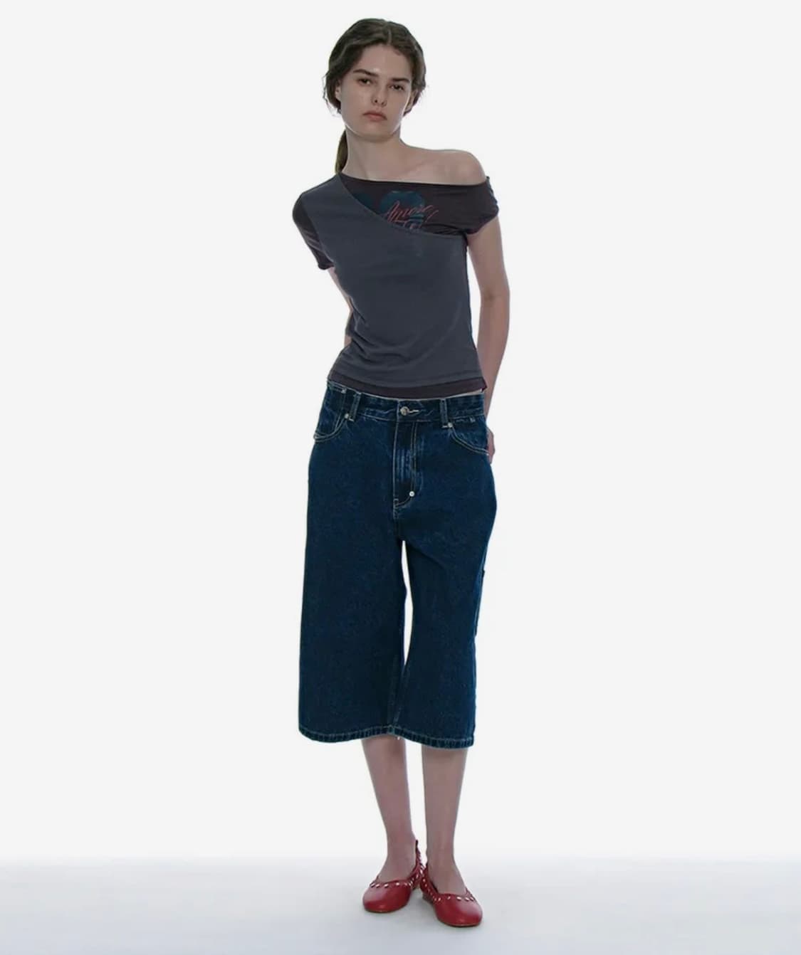 파르티멘토 우먼 넘버링 언발란스드 레이어 탑_차콜 상품이미지6