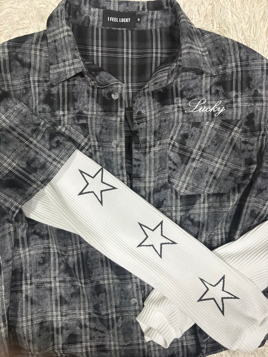 [새상품 M] 아이필럭키 더블레이어드 와플 체크 셔츠 상품이미지3