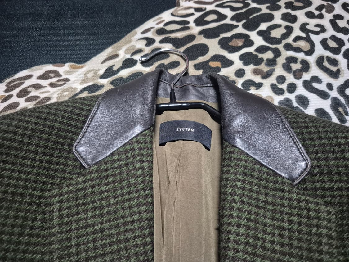 한섬 시스템 레더카라 하운드투스 체크 울 코트 상품이미지2