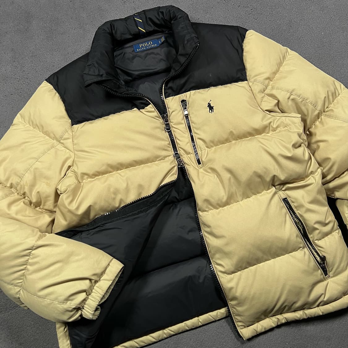 폴로 투웨이 베이지 고햄 덕다운 패딩 자켓 상품이미지2