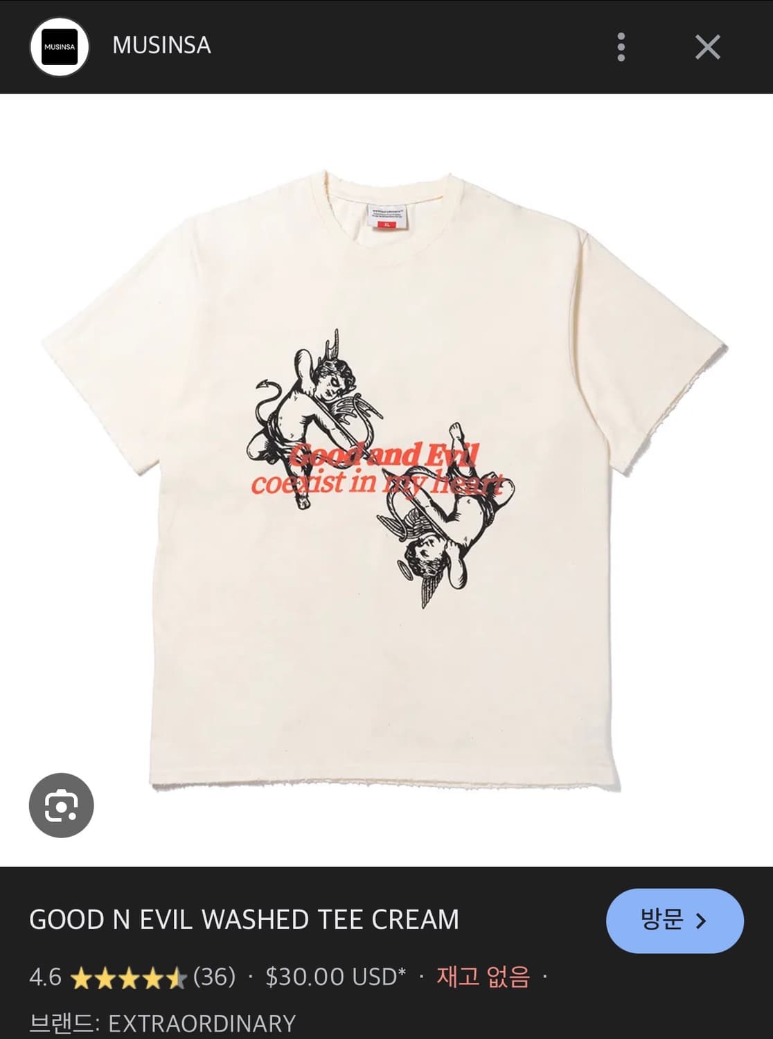 엑스트라오디너리 GOOD N EVIL Washed T-Shirt (XL) 상품이미지1