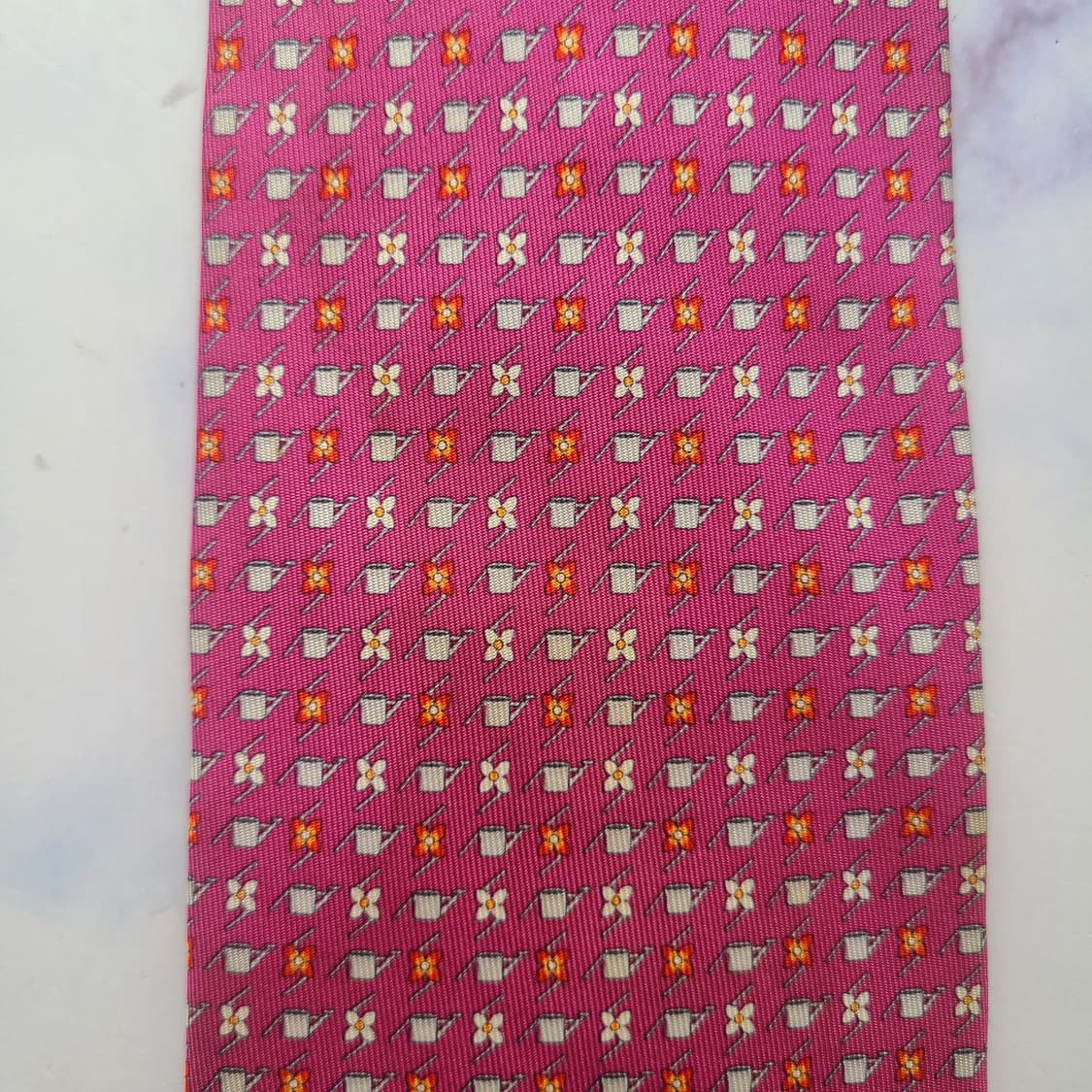 페라가모 실크 핑크 플라워 자카드 넥타이 9.6cm A등급 G1 상품이미지8
