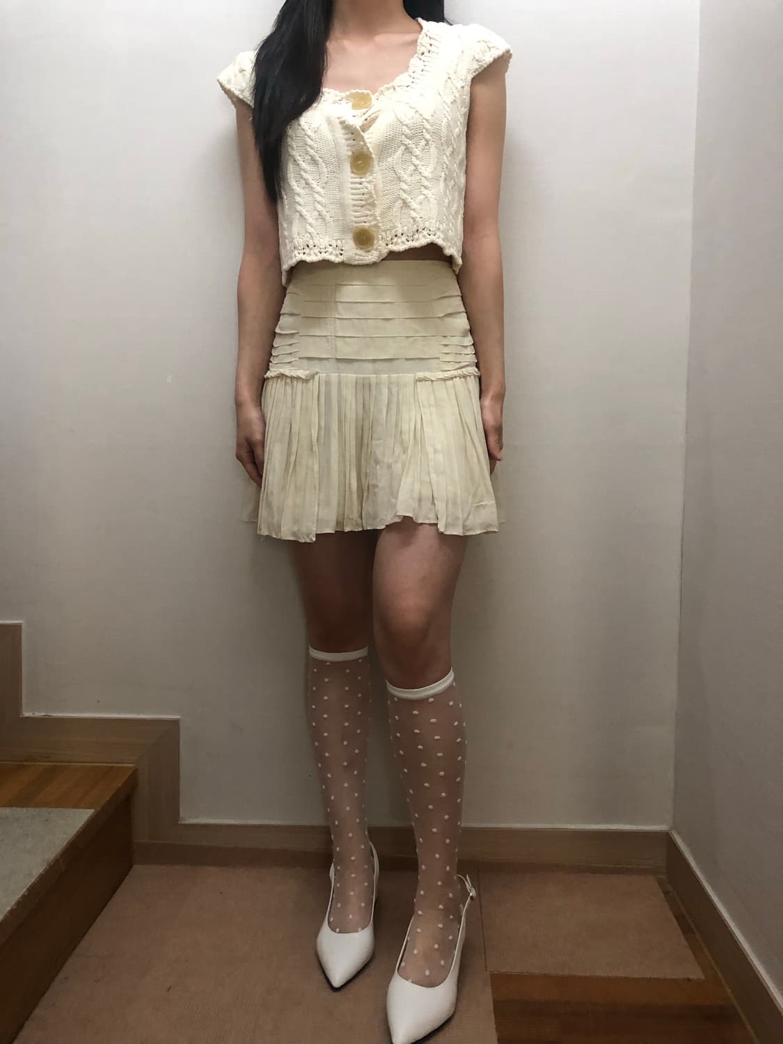 빈티지 베이지 플리츠 미니 스커트 상품이미지5