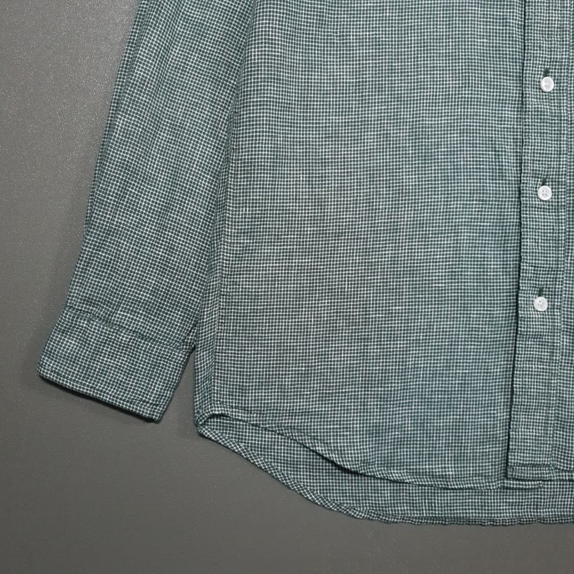 라코스테 신형 23ss 린넨 마이크로 체크 셔츠 버튼다운 남방 그린 95 상품이미지3