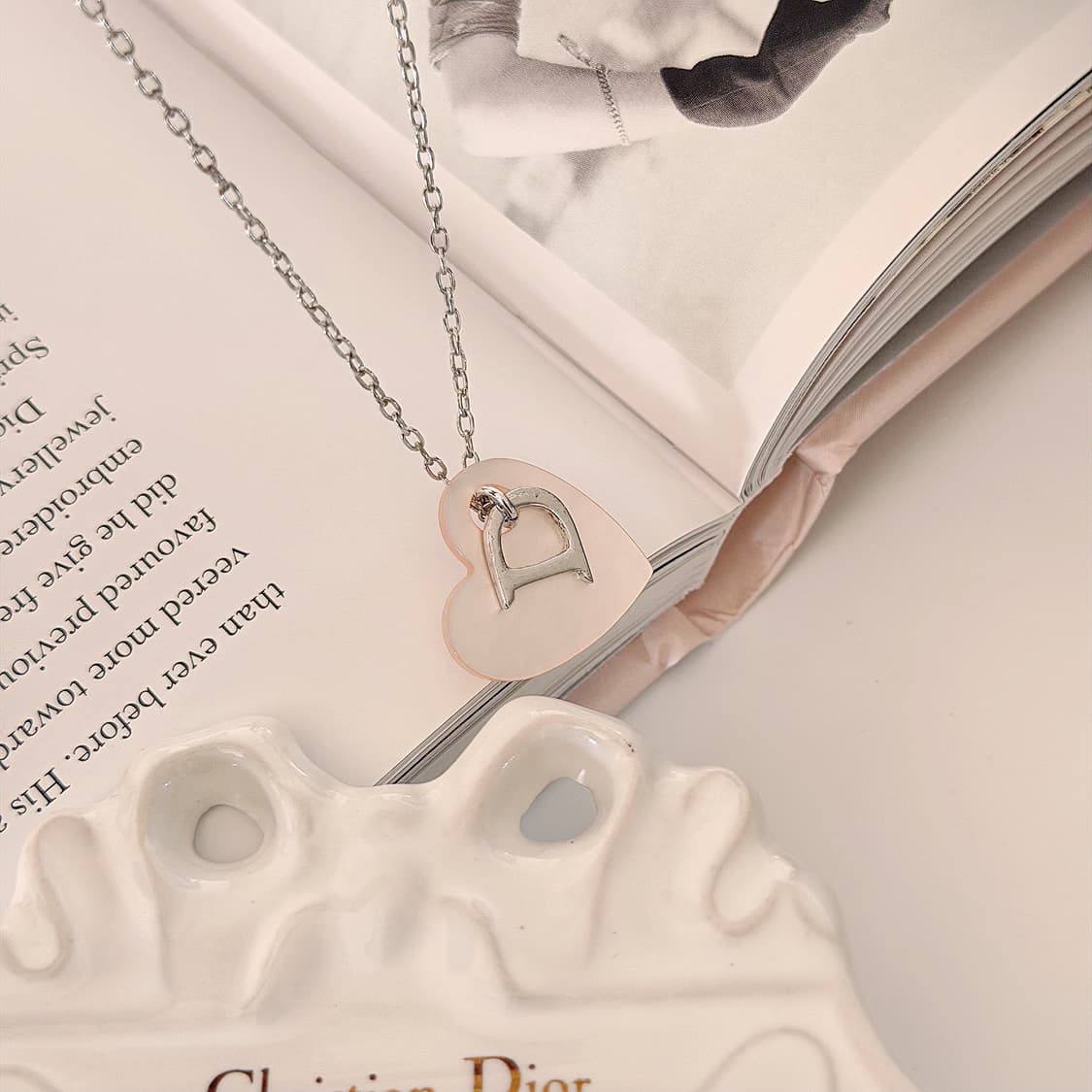 빈티지 디올 핑크 하트 자개 목걸이 [희귀] 상품이미지5