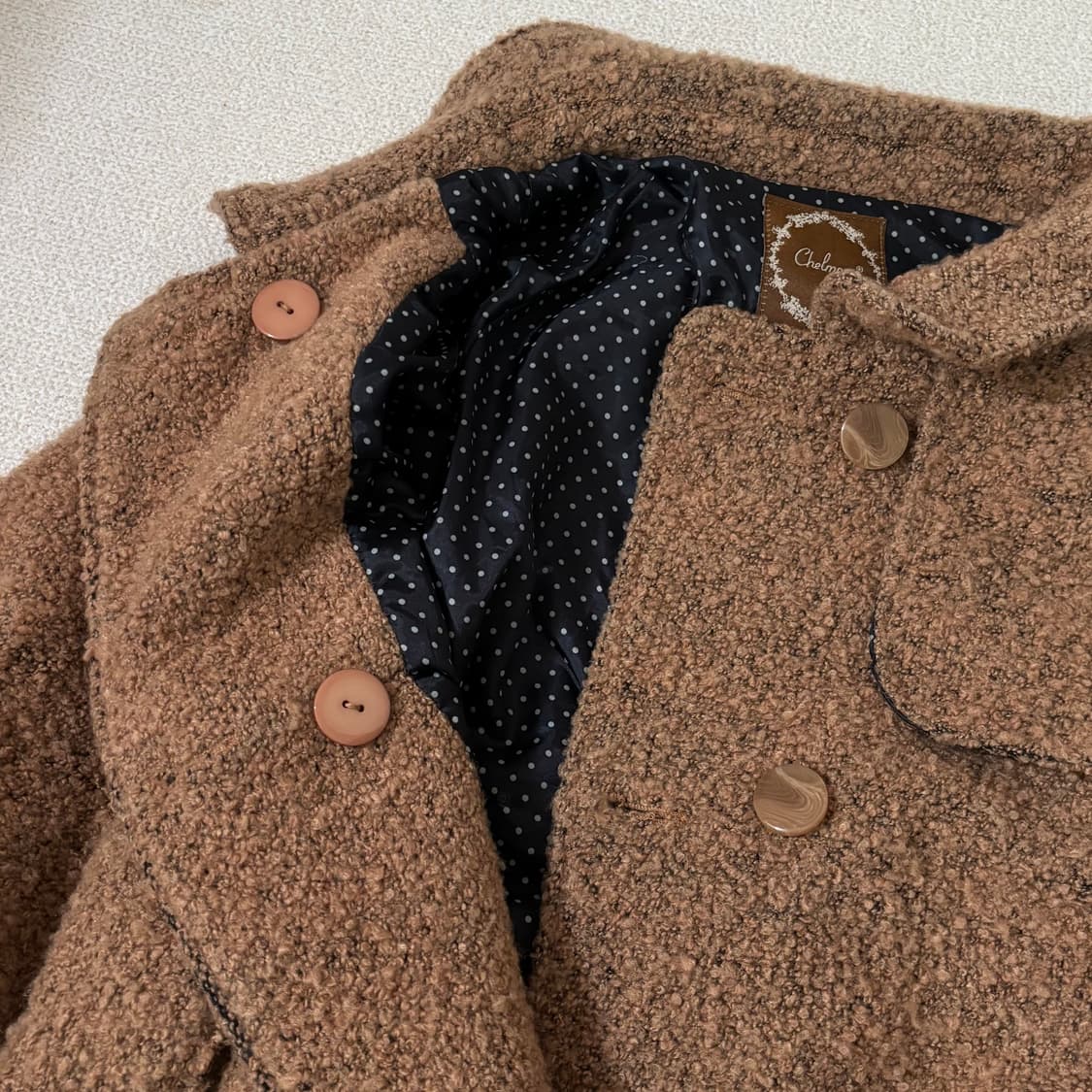 일본빈티지 모리걸 모리룩 브라운 뽀글이 도트 안감 케이프 상품이미지5