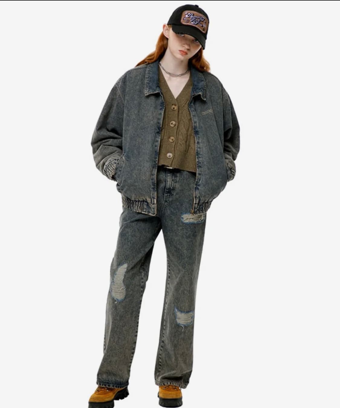 정가 19만원 러닝하이 바시티 로고 워시드 데님 점퍼 베이지 상품이미지2