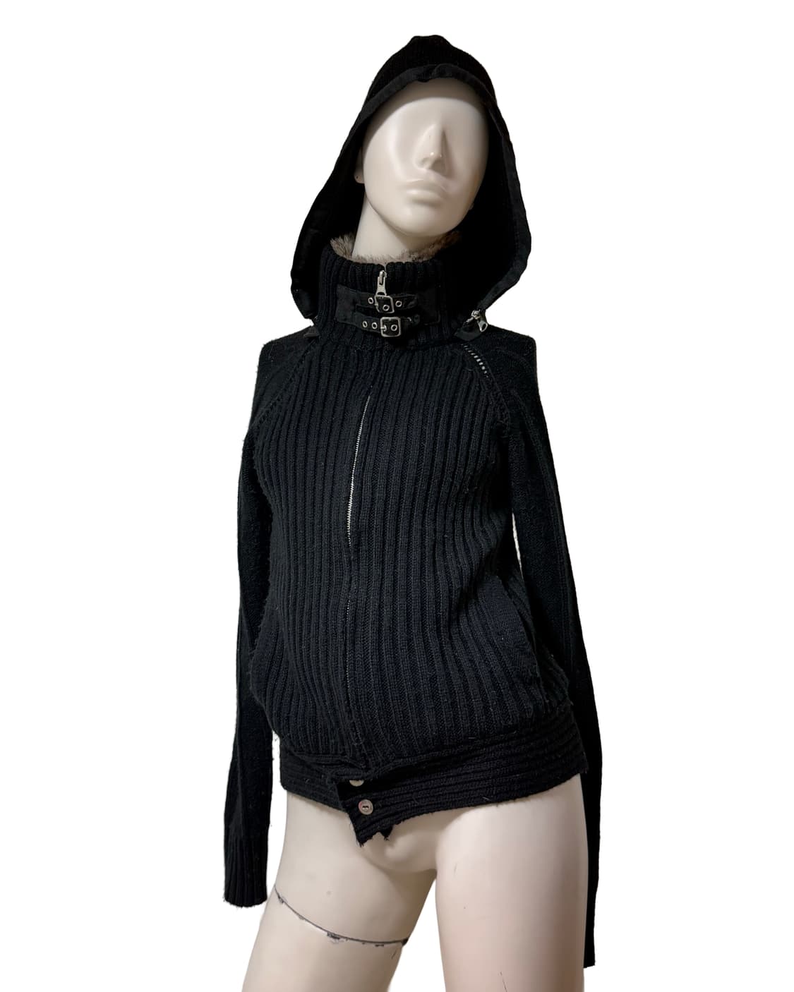 빈티지 하이넥 버클 니트 퍼 후드집업 상품이미지1
