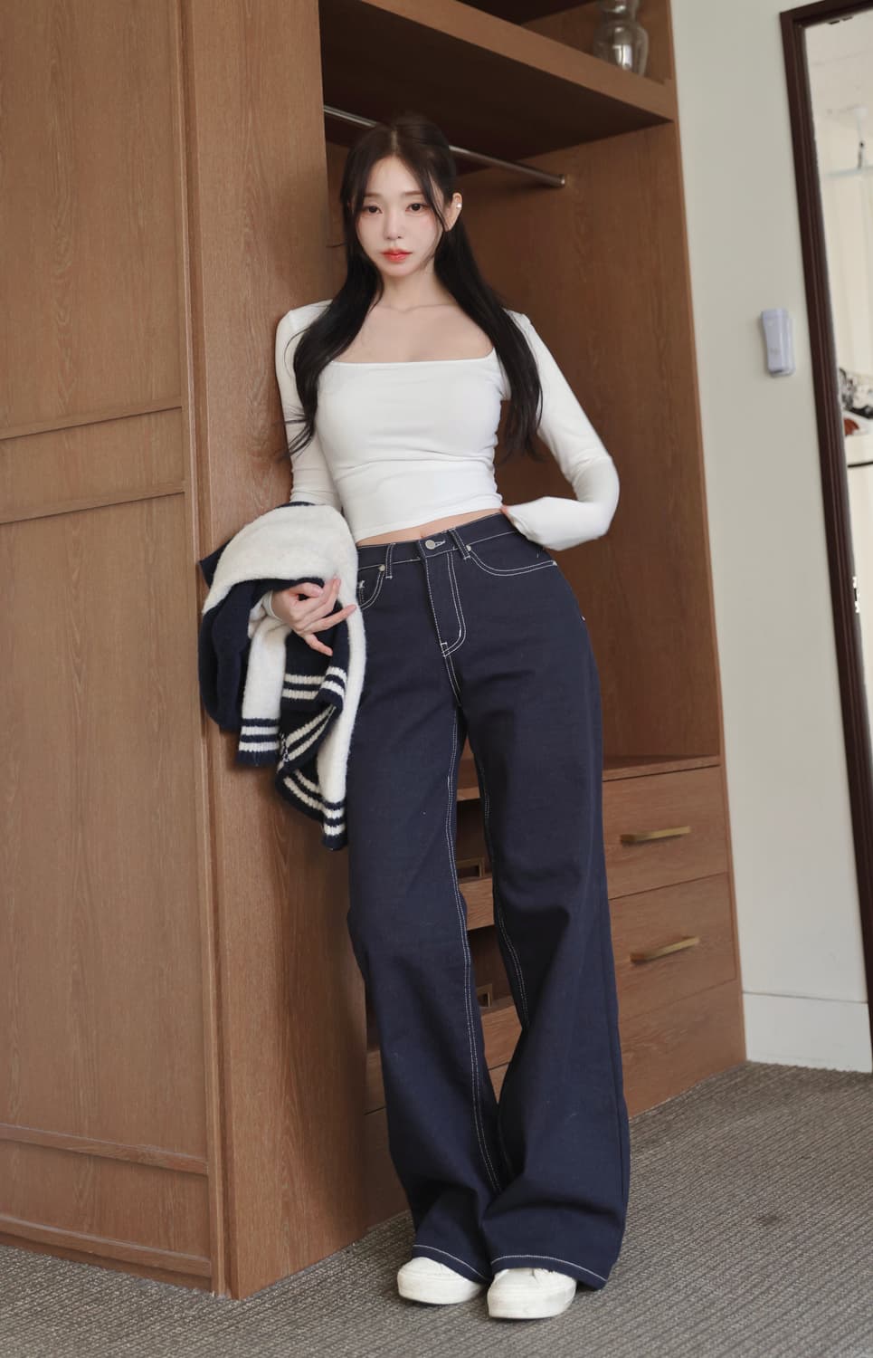 [카인다미] 골반볼륨업 생지 와이드진 S 상품이미지1