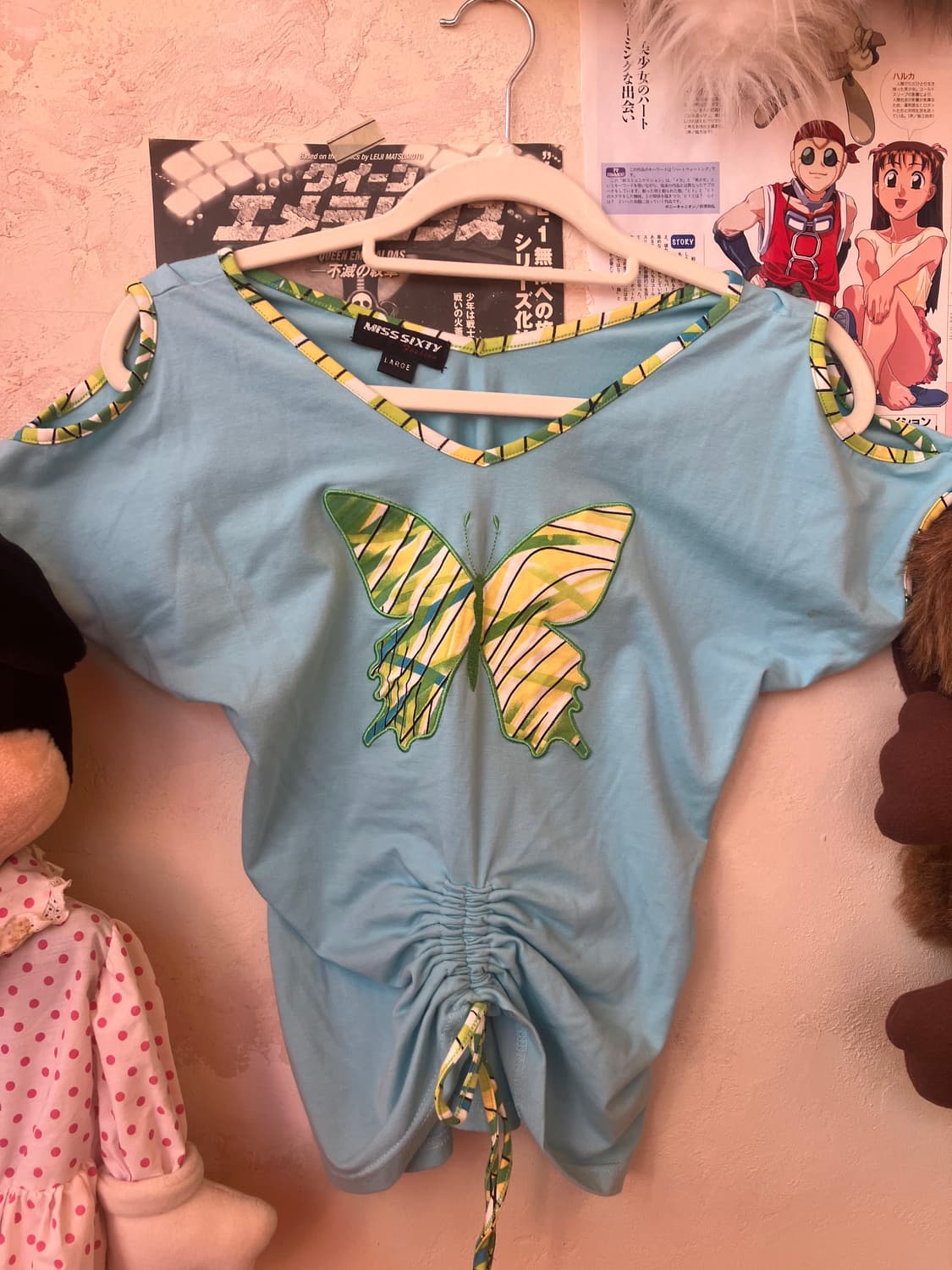 jpn 나비 어깨트임 셔링 티셔츠 상품이미지2