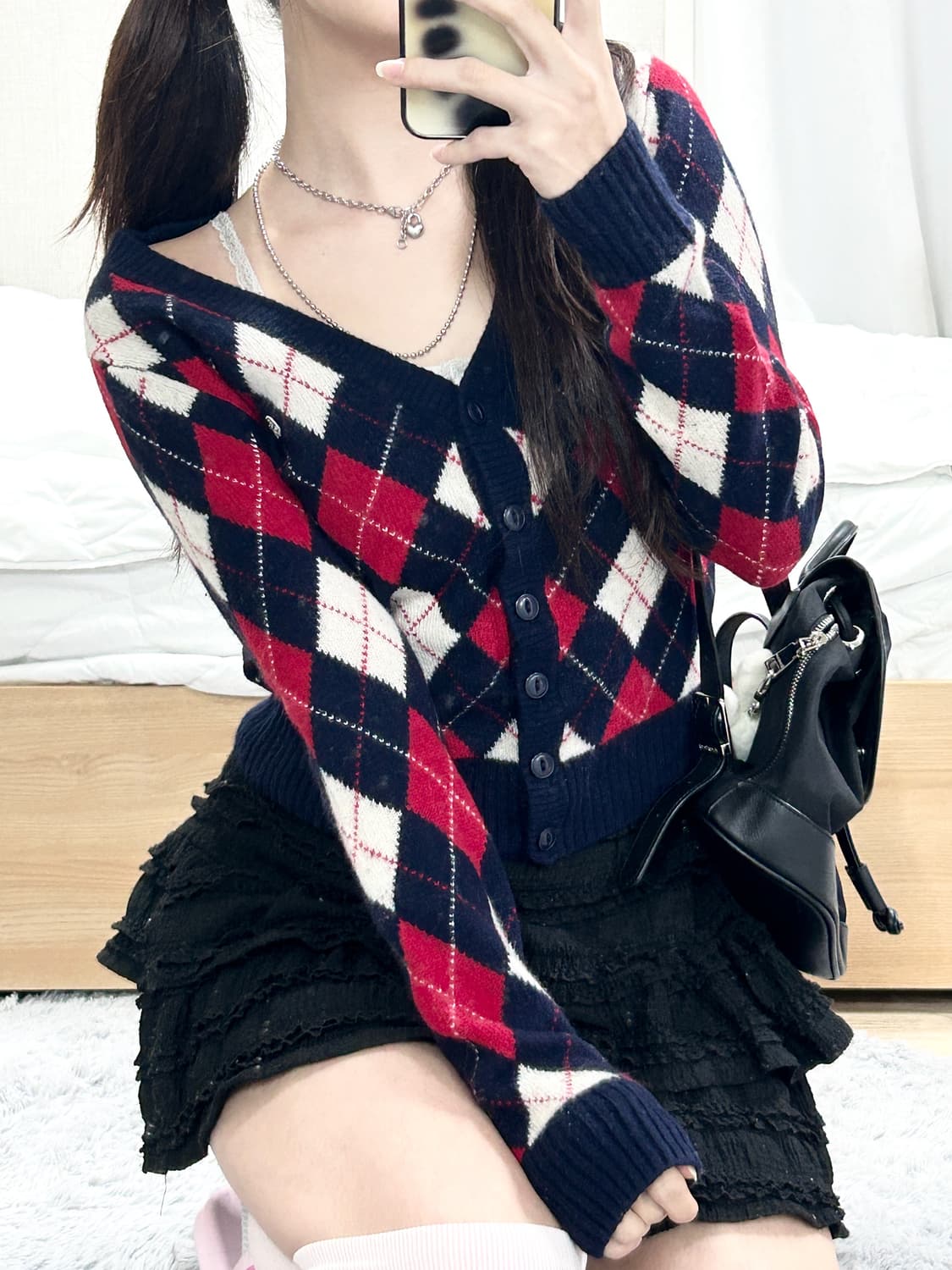 라코스테 아가일체크 캐시혼방 울 가디건 상품이미지2