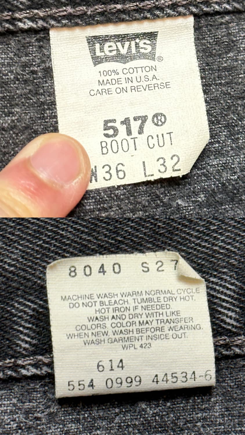 90's USA Made 리바이스 517 블랙 부츠컷 플레어진 상품이미지10