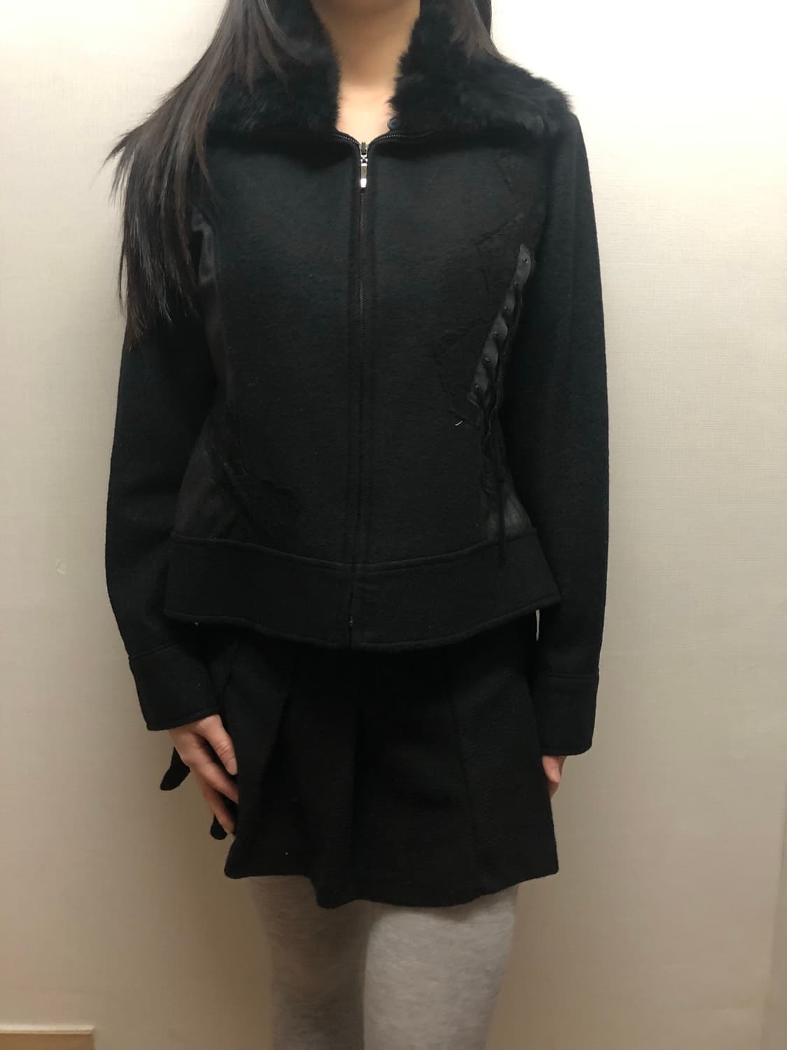 빈티지 블랙 울 레이스업 자켓 상품이미지2