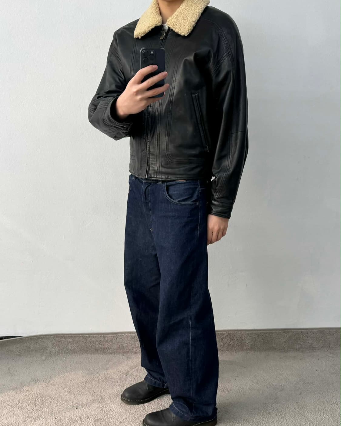 [105]Vintage 양가죽 셔링 무스탕 봄버 자켓 상품이미지3