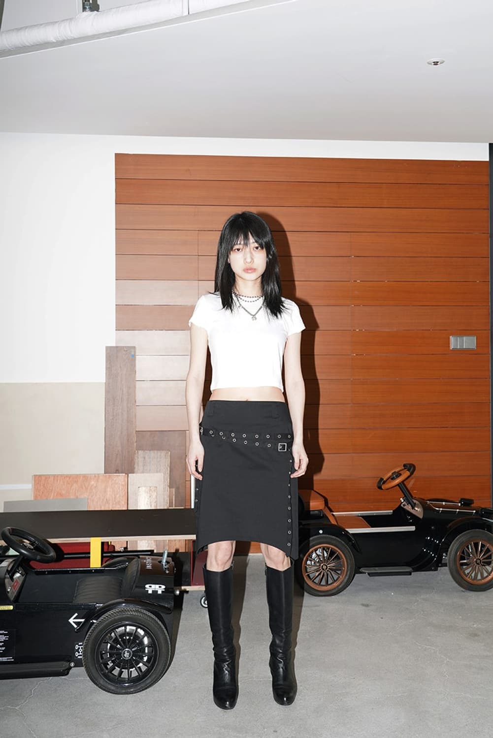 데어드 스커트  Dared EYELET STRAP MIDI SKIRT 상품이미지1
