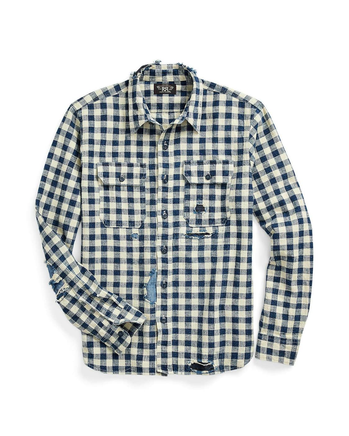 XL RRL 캔버스 블루 체크 데미지 일리노이즈 워크 셔츠 상품이미지9