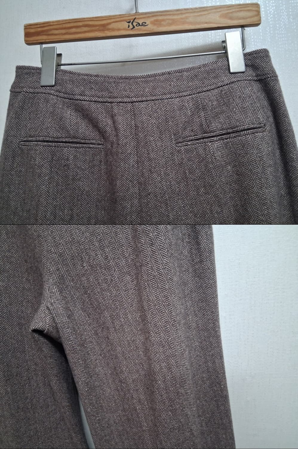 테일러드 여성 브라운 해링본 모직와이드팬츠 30인치 상품이미지6