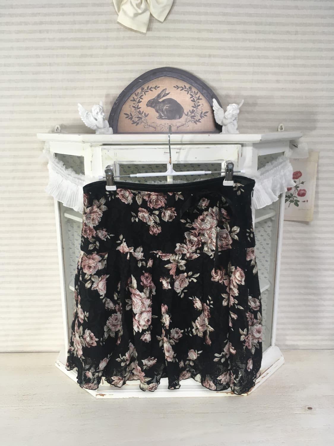 jpn vintage black rose lace frill skirt 상품이미지1
