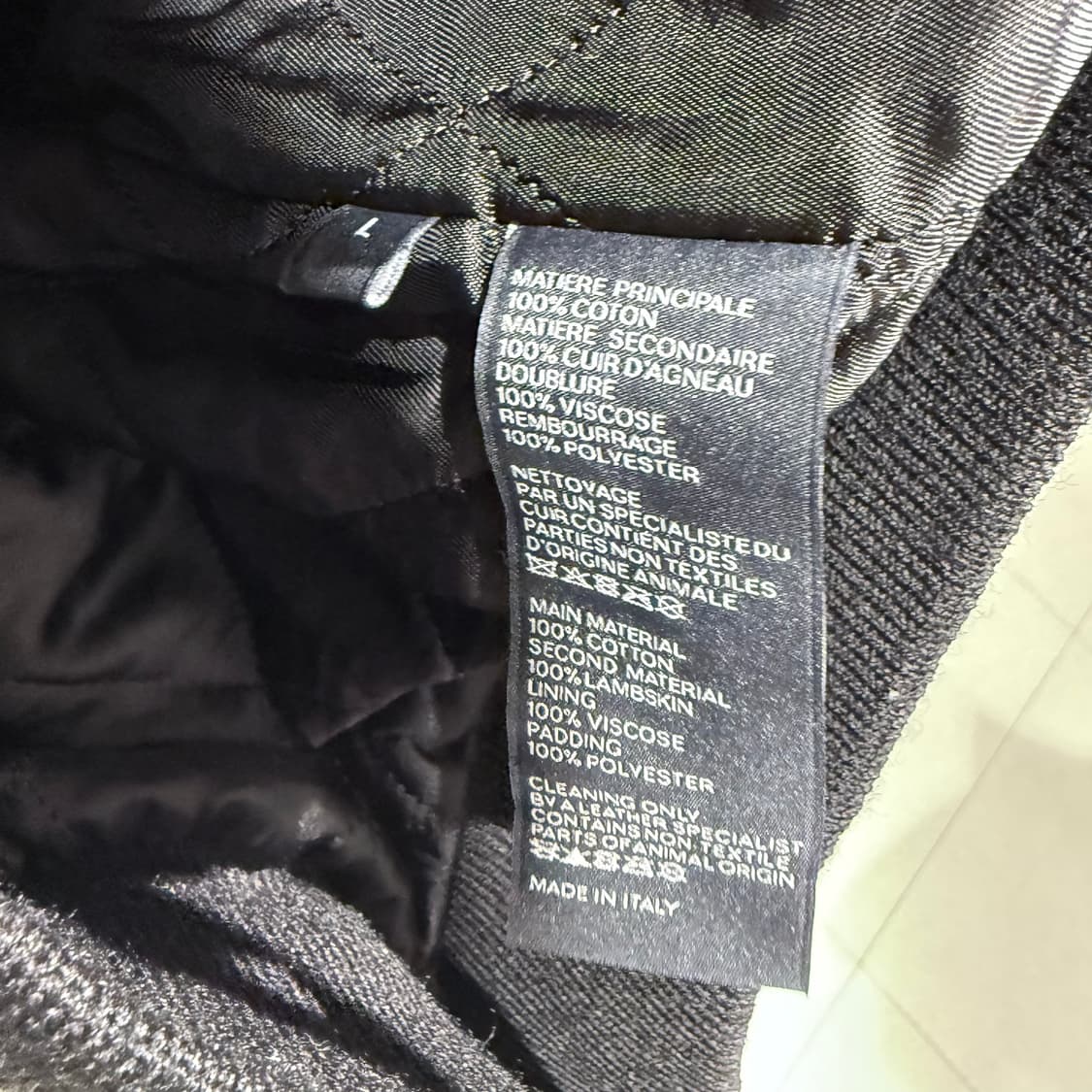 (S+ / L) / 셀린느 블랙 레더 데님 테디 후드 바시티 자켓 상품이미지7