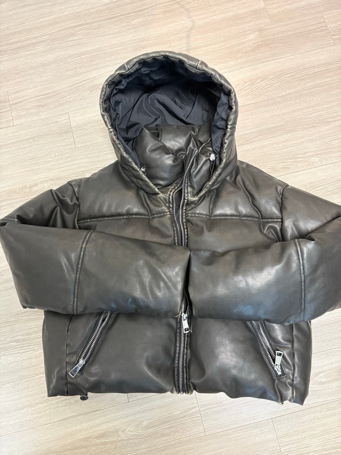 자라 숏 크랙 레더 패딩 자켓 상품이미지1