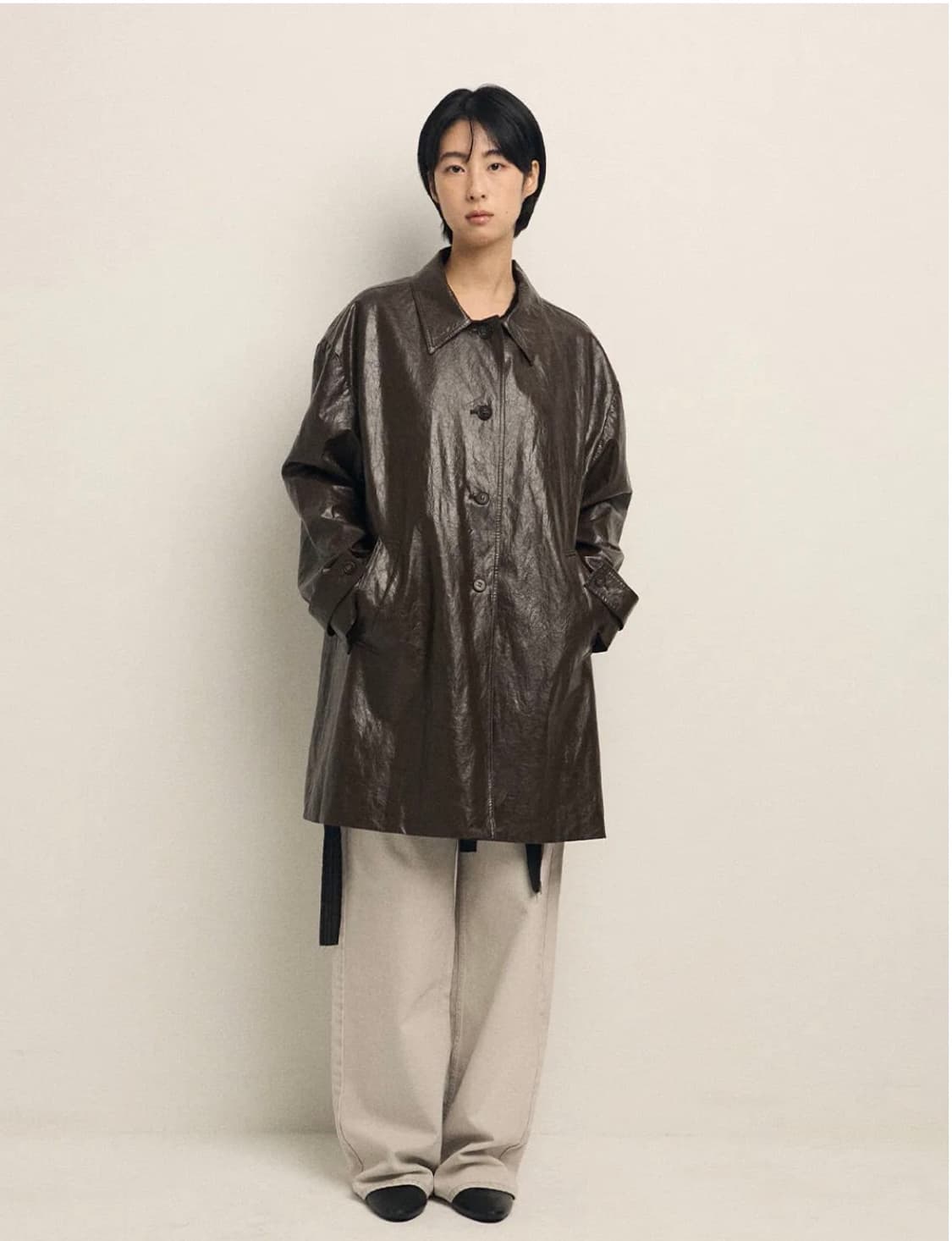 로우타이드 레더 하프 코트 브라운 상품이미지2