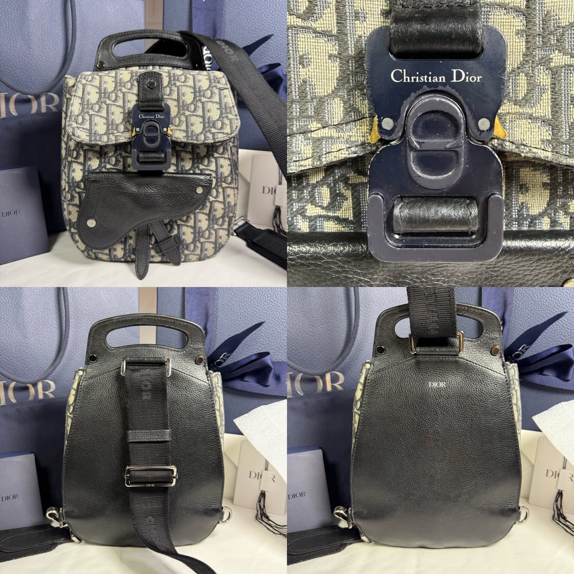 [풀구성] 디올 오블리크 자카드 그레인드 카프스킨 갤럽 슬링백 숄더백   상품이미지1