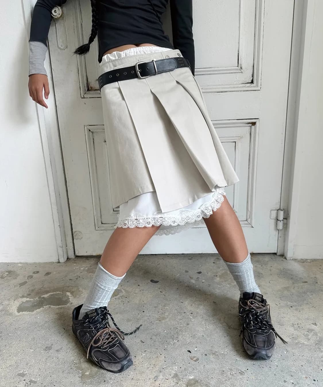 포르테나 스냅 랩 플리츠 스커트 (새상품) 상품이미지1