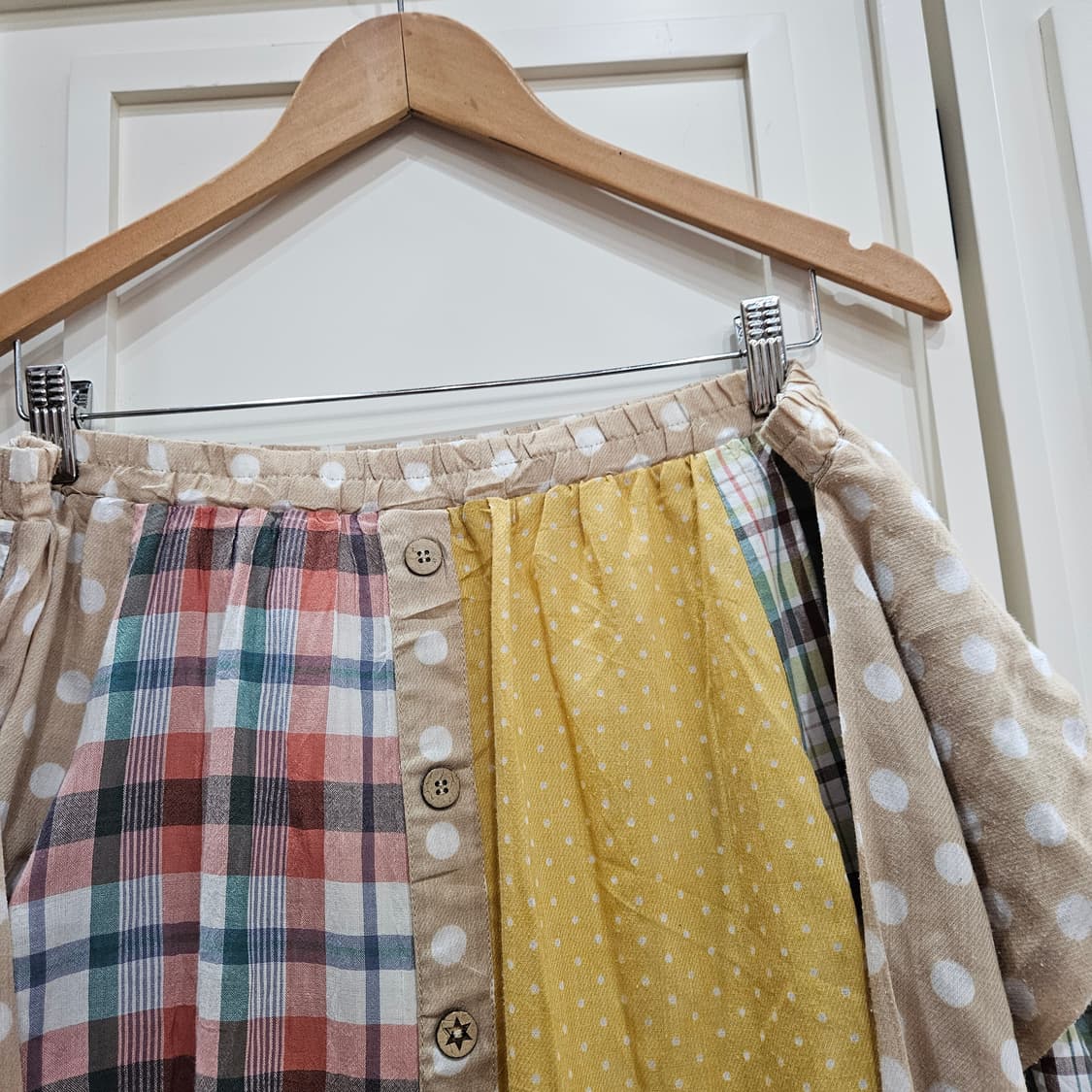 패치워크 도트 체크 롱 스커트 상품이미지4