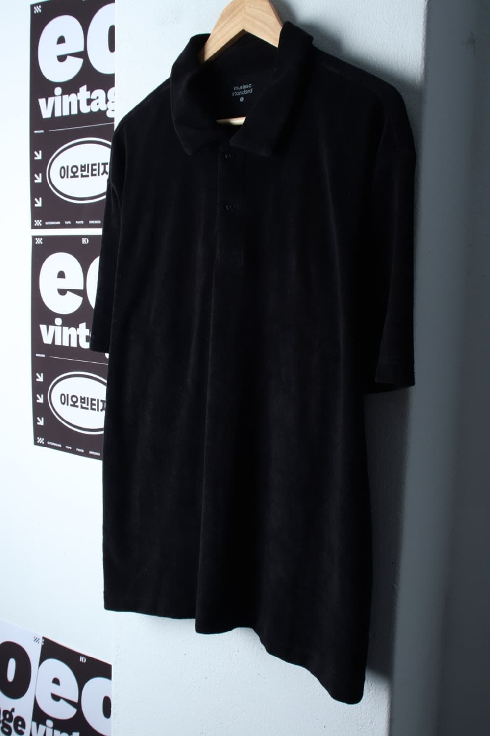(L-XL) 무신사 스탠다드 반팔 카라 티셔츠 부클 블랙-H32360 상품이미지1