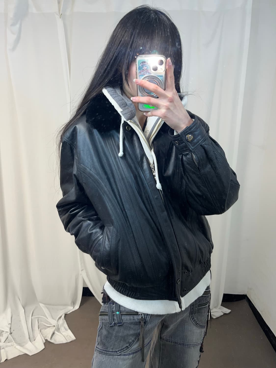 양가죽 퍼 카라 봄버 자켓 상품이미지3