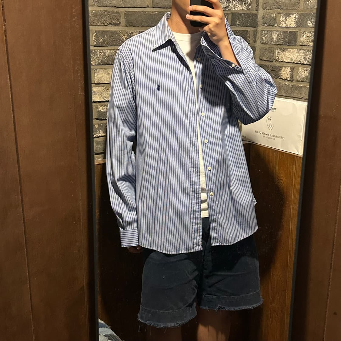 XL) 폴로 랄프로렌 클래식 블루 스트라이프 포플린 셔츠 상품이미지9