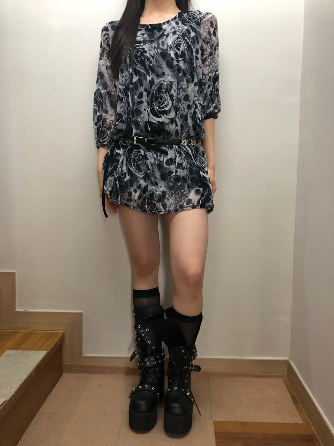 빈티지 그레이 플라워 오리엔탈 원피스 상품이미지6