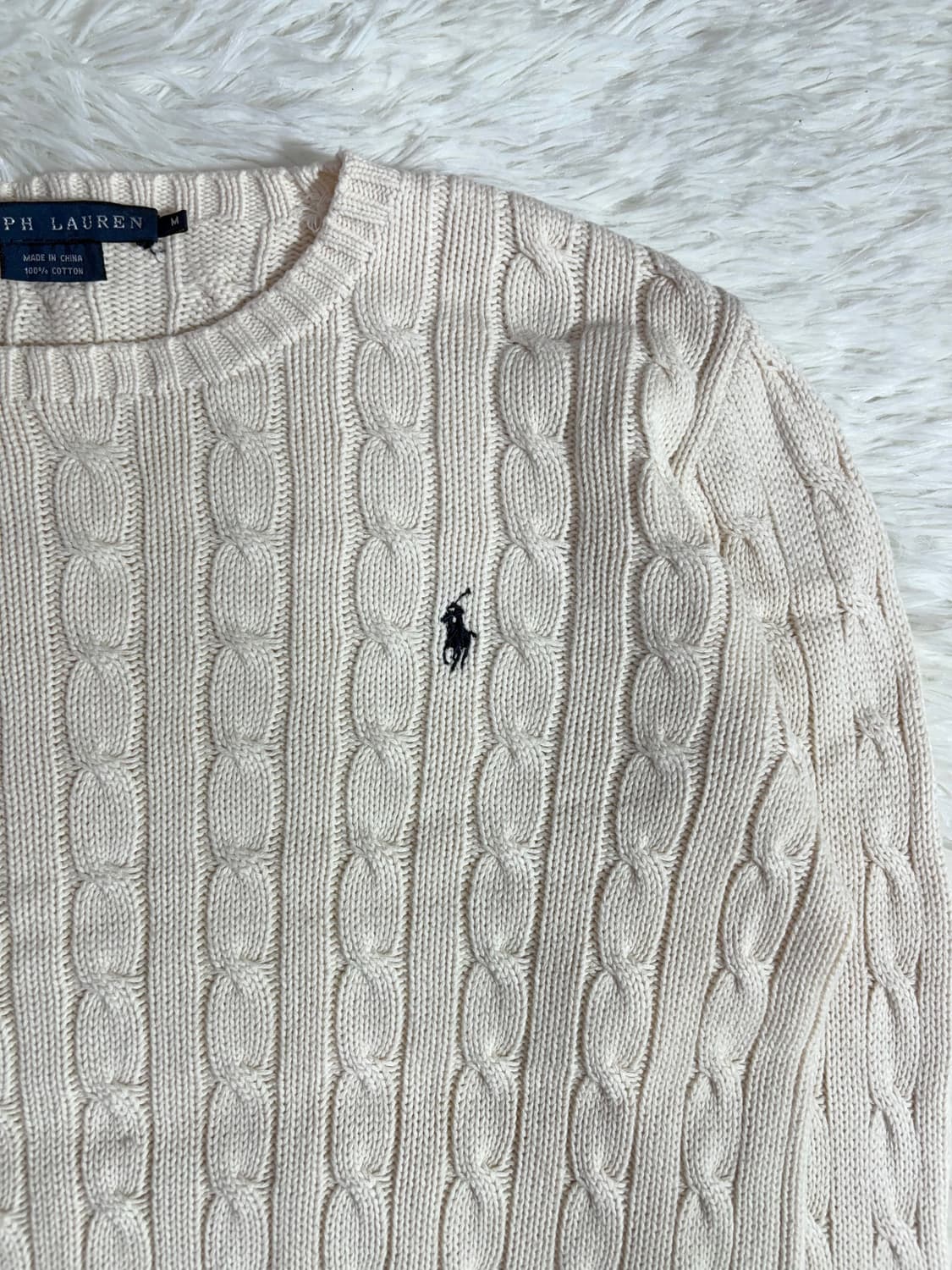 폴로 화이트크림 포니 케이블 니트 상품이미지5