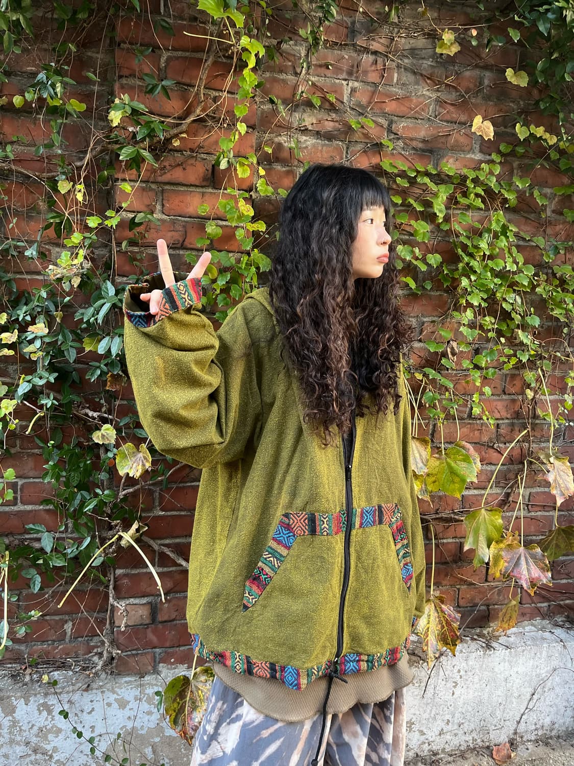 빈티지 카키 히피패턴 후드집업 상품이미지3