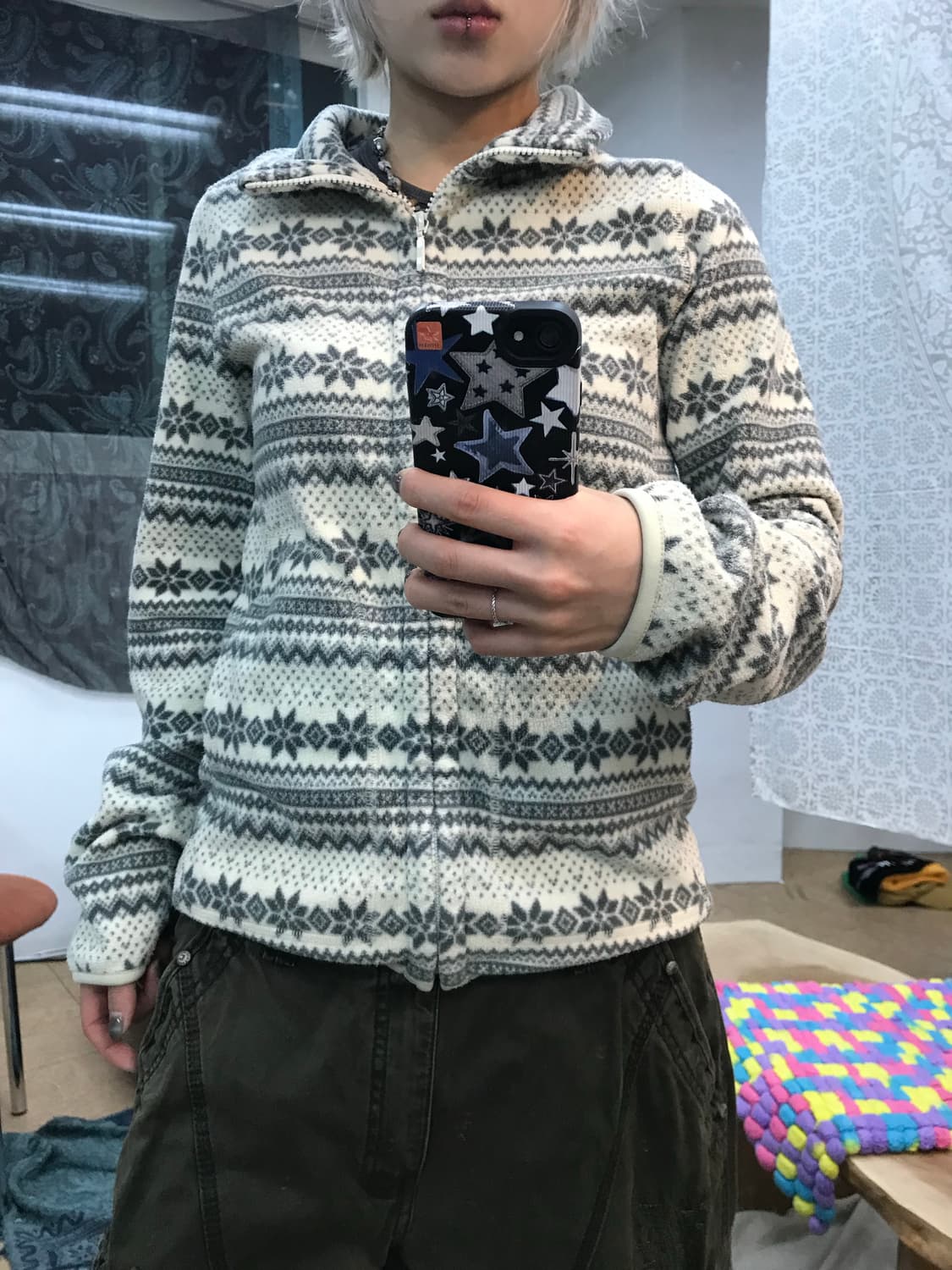 유니클로 에스닉 화이트그레이 후리스 상품이미지2