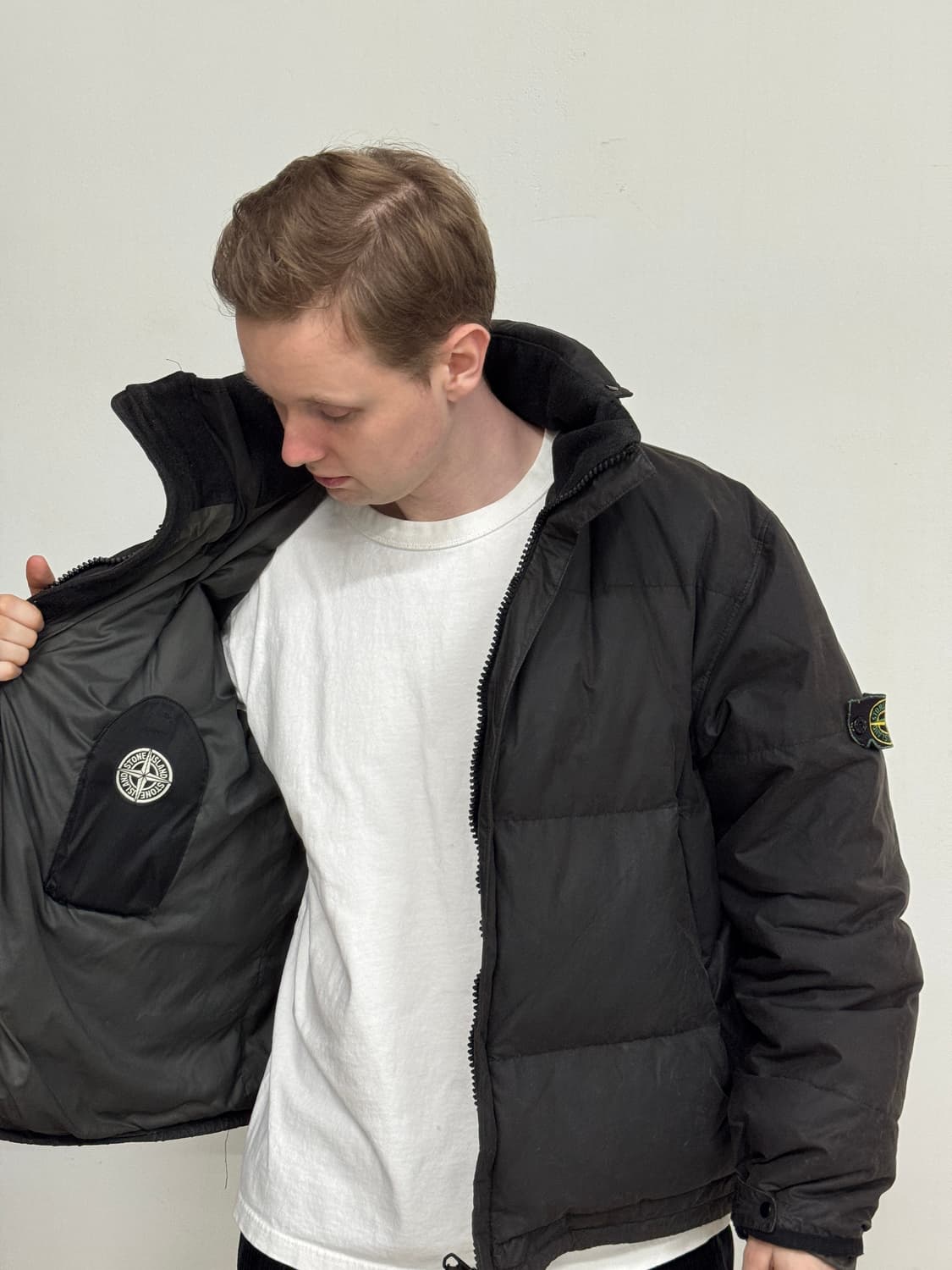 99AW 스톤 아일랜드 그린 엣지 왁스 코튼 구스 다운 패딩 상품이미지2