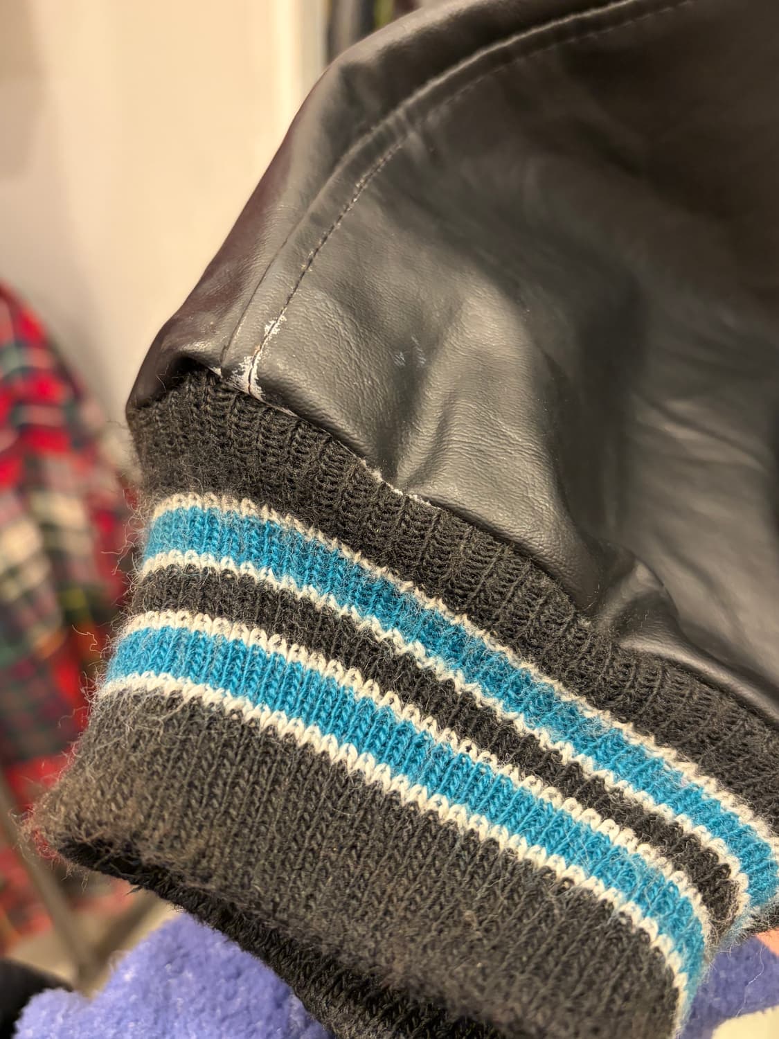 90s Meca 빈티지 멜톤 울 리얼레더 바시티 자켓 (USA) 상품이미지8