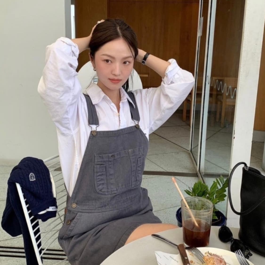 게드 포켓 오버롤 스커트 멜빵 치마 원피스 흑청 데님 차콜 상품이미지2